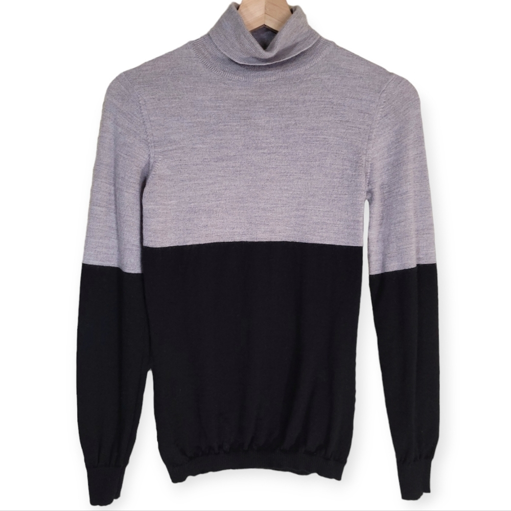 Brunella Gori Gray & Black Colorblock Turtleneck Sweater